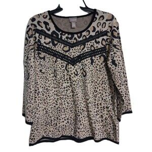 NWT Women's Chico's 3/4 Sleeve Leopard Knit Top Size 1 (8)